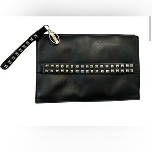 CARLOS Santana Black Faux Leather Clutch w/Silver Stud Accents